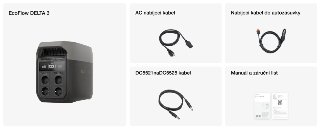 nabijeci stanice Ecoflow Delta 3 obsah baleni